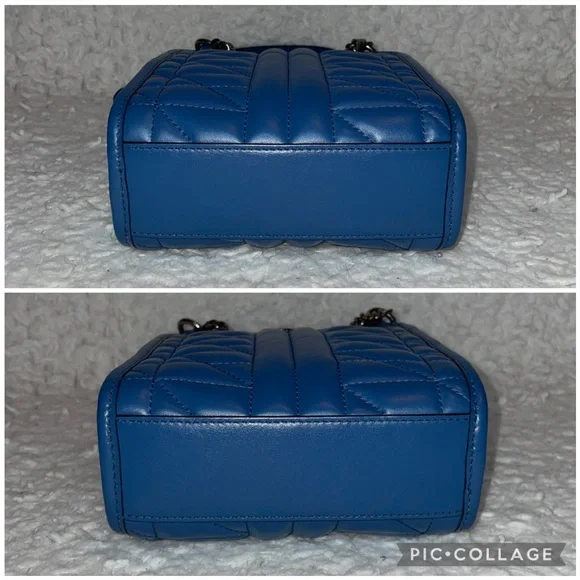 Gucci GG Aria Marmont Matelasse Quilted 2-Way Crossbody Shoulder Bag Blue 696123 - Picture 8 of 16